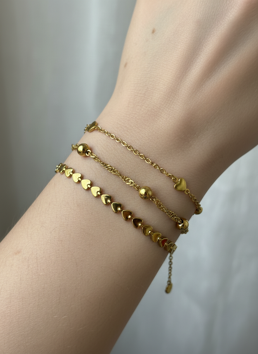 Three-Piece Heart Bracelet Set – 18K Gold Plated
