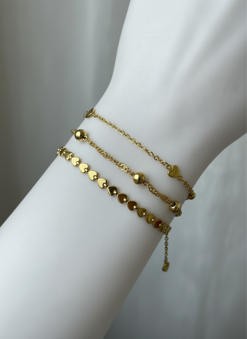 Three-Piece Heart Bracelet Set – 18K Gold Plated