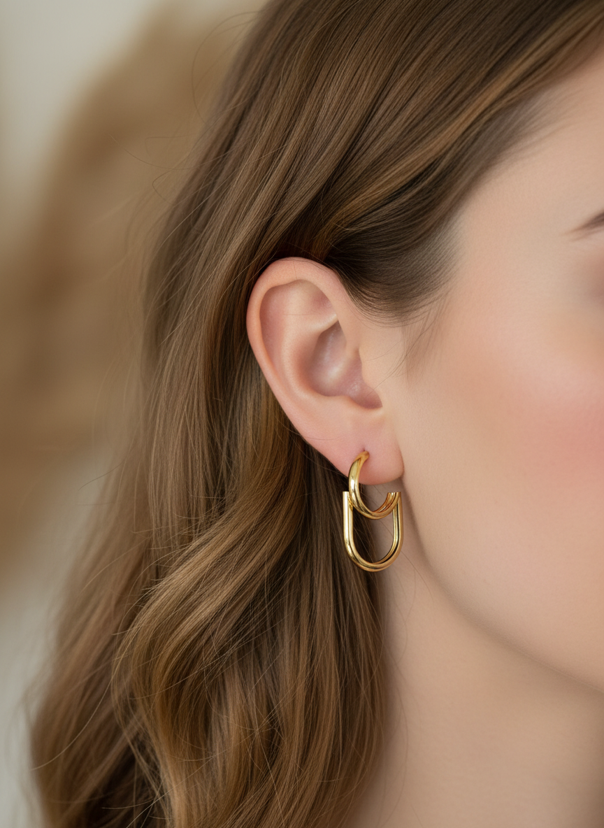 Geometric Layered Earrings - 18K Gold Plated