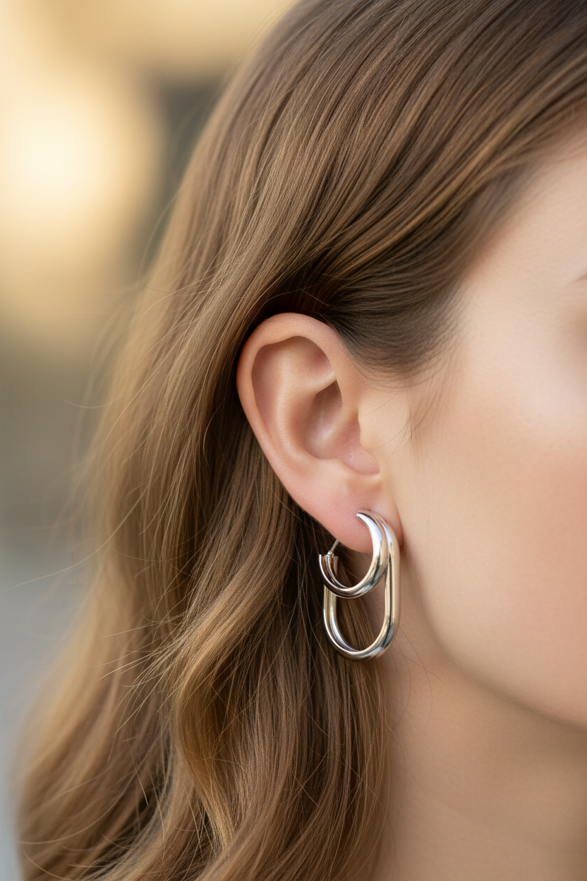 Geometric Layered Earrings – 18K White Gold Plated