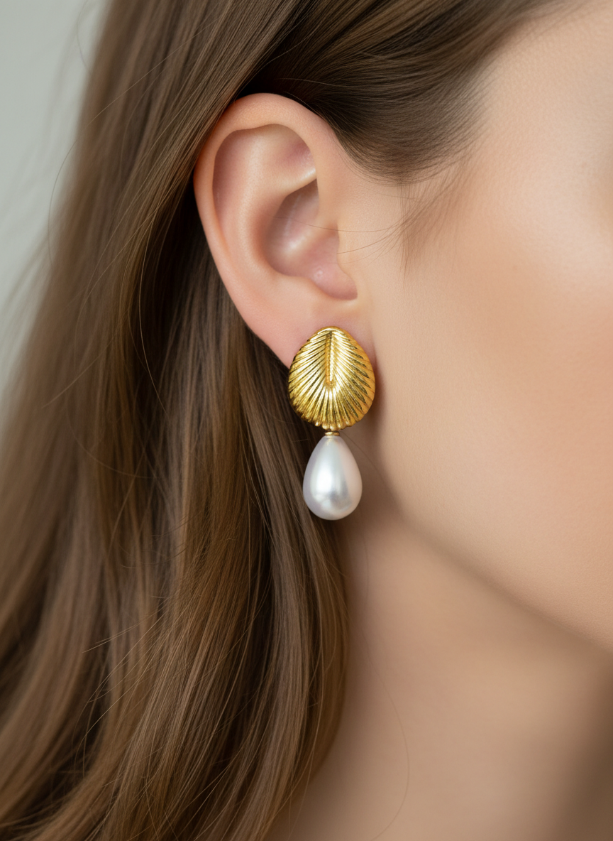 Shell Pearl Drop Earrings