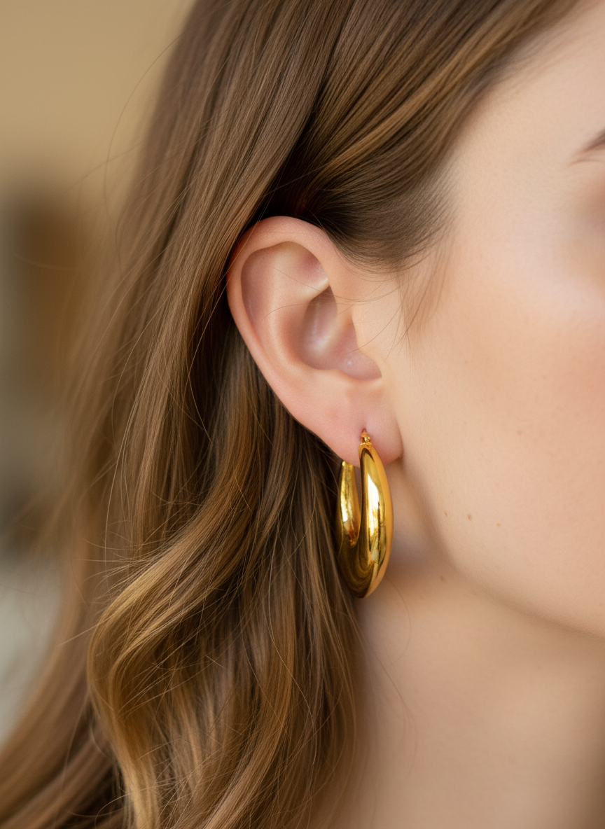 Oval Hoop Earrings - 18K Gold Plated