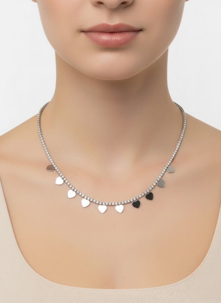 Heart Charm Necklace – 14K White Gold Plated