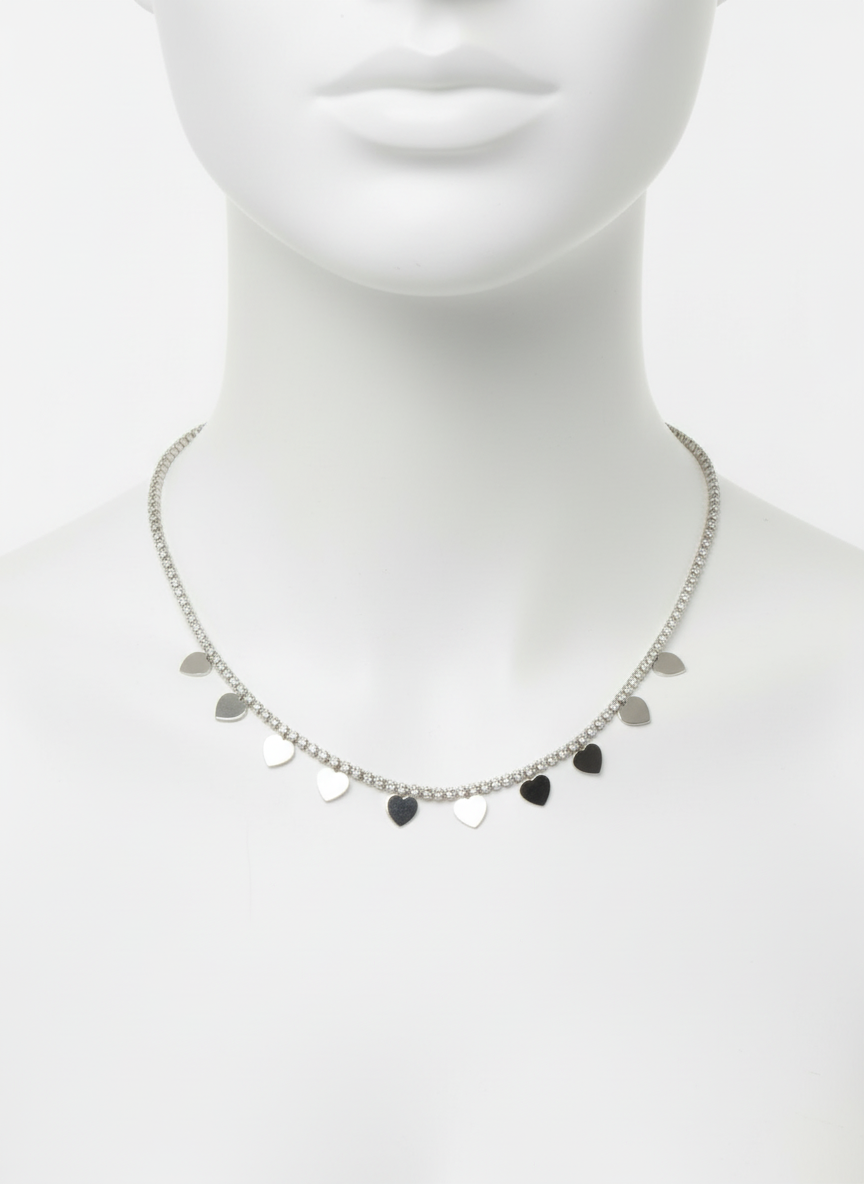Heart Charm Necklace – 14K White Gold Plated