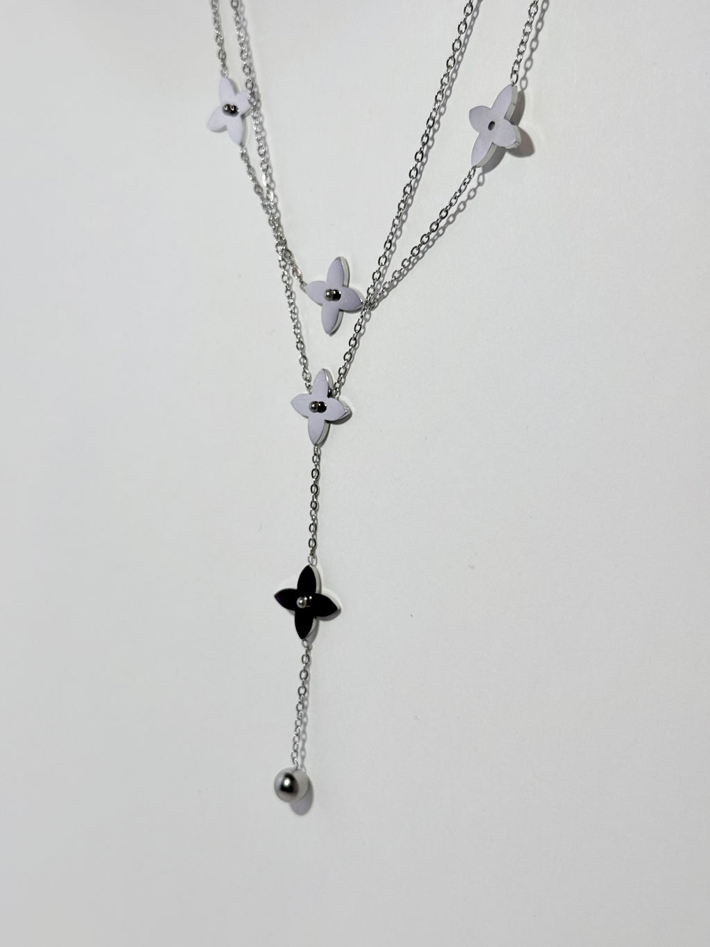 Floral Drop Necklace – 18K White Gold Plated - Silver Tone