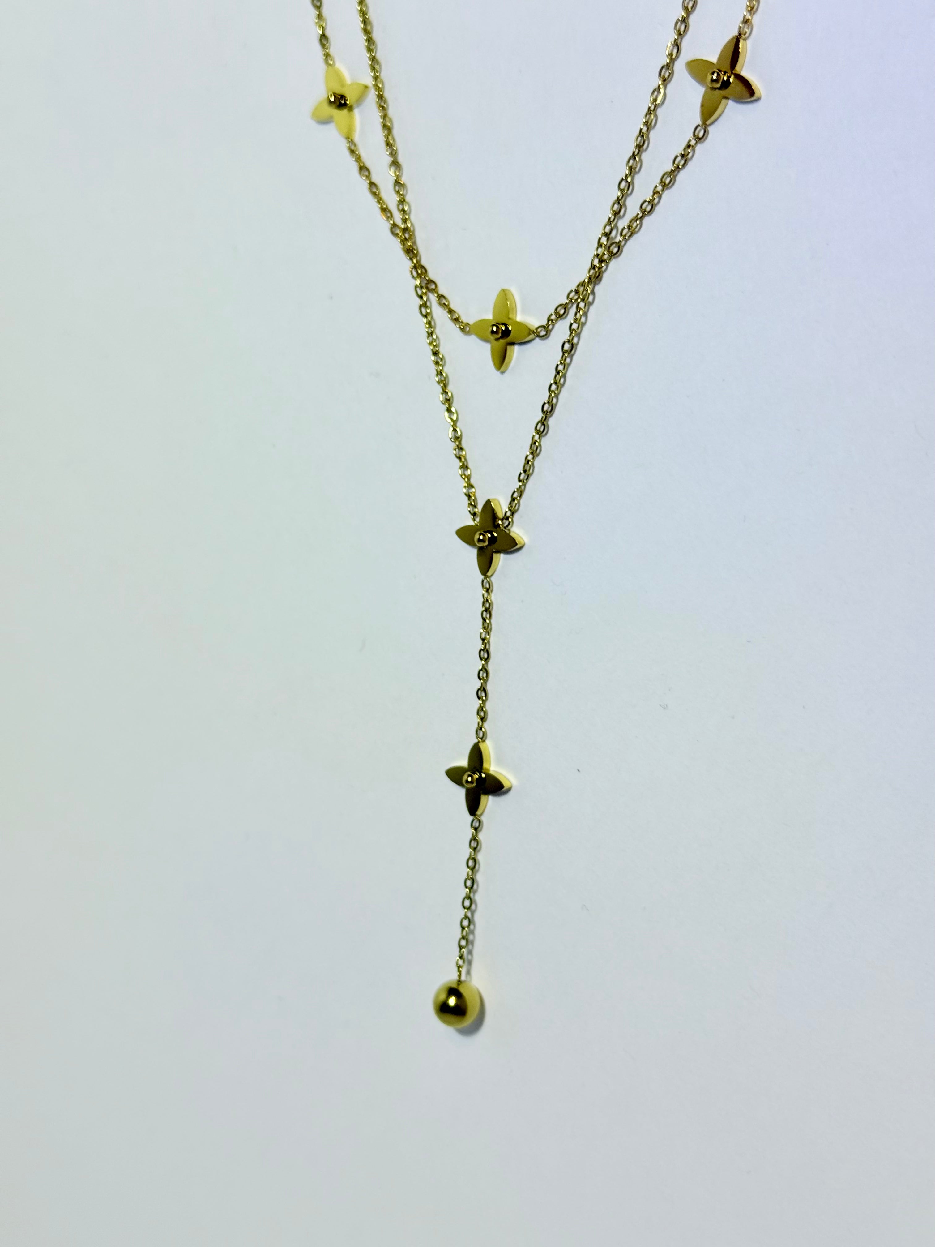 Floral Drop Necklace – 18K Gold Plated - Gold Tone