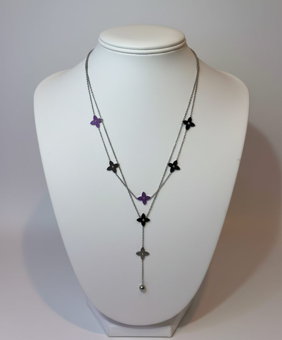 Floral Drop Necklace – 18K White Gold Plated - Silver Tone