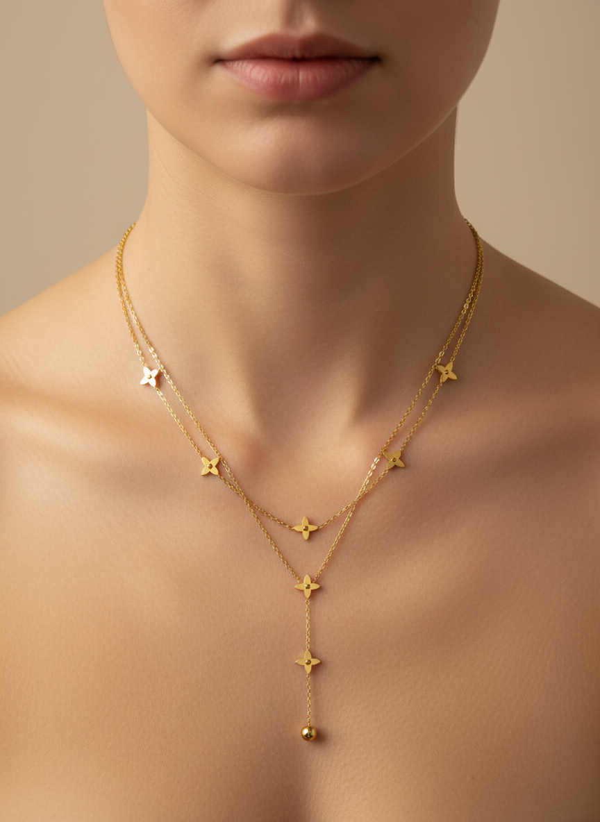 Floral Drop Necklace – 18K Gold Plated - Gold Tone