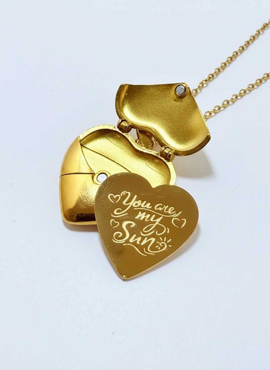 Heart Locket Necklace – “You Are My Sun” – 18K Gold Plated