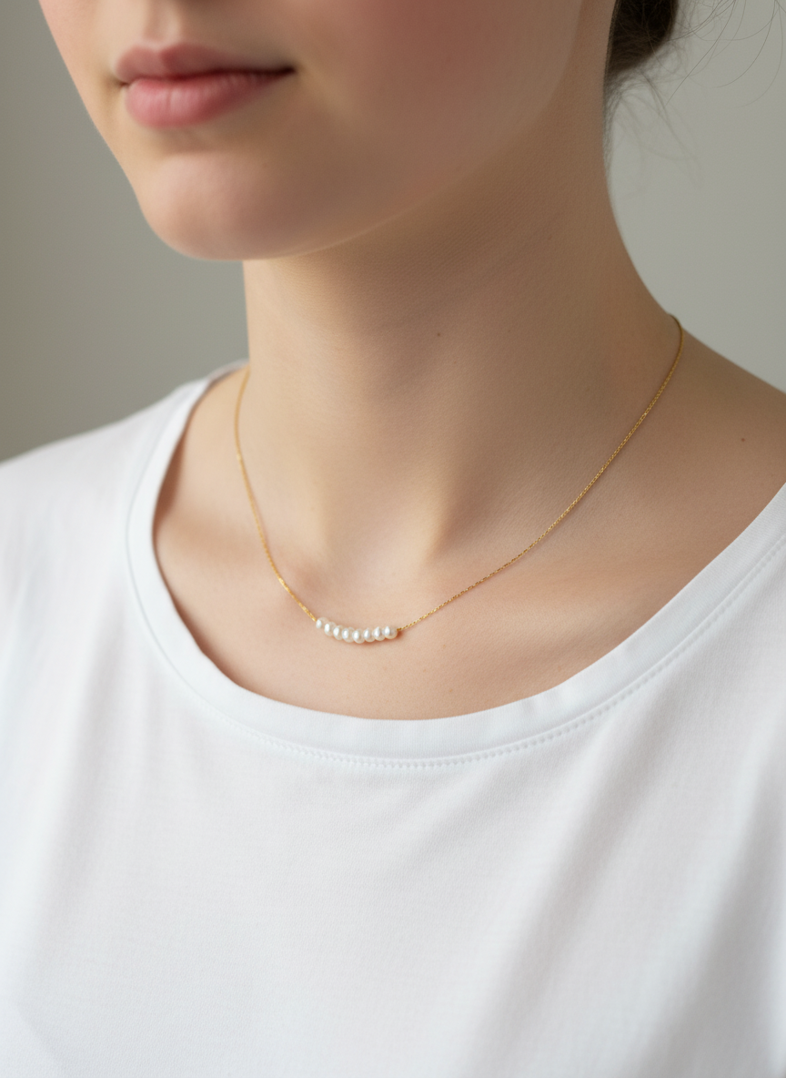 Pearl Bar Necklace – 18K Gold Plated