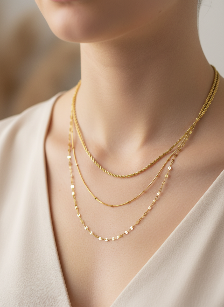 Three-Layer Chain Necklace – 18K Gold Plated